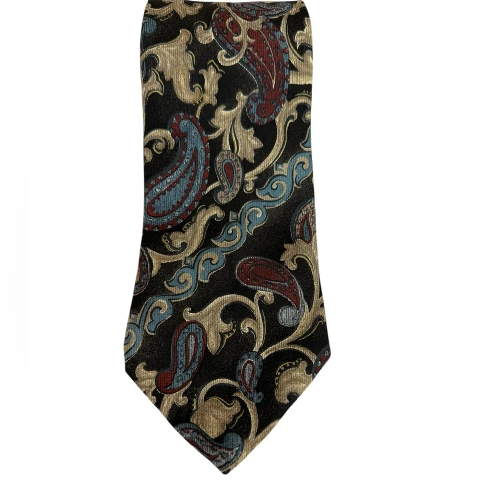 Hugo Boss Paisley Silk Tie Made In Italy Brown Burgundy Blue Gold